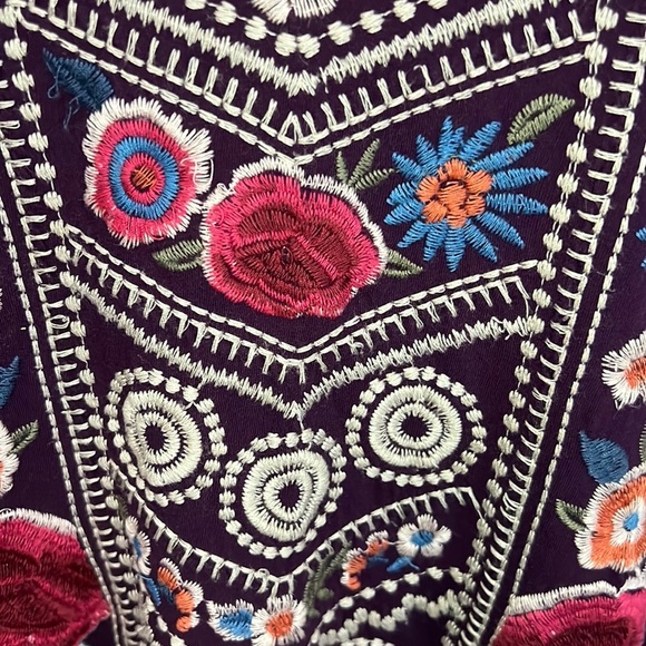 Johnny Was Women Purple Floral Embroidered Cotton Rayon Shirt Size Small Boho - Picture 8 of 12